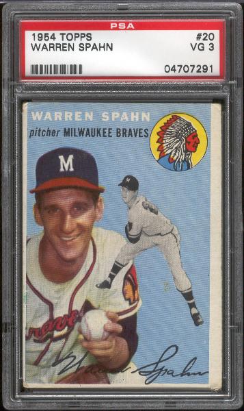1954 Topps Baseball- #20 Warren Spahn, Braves- PSA Vg 3 