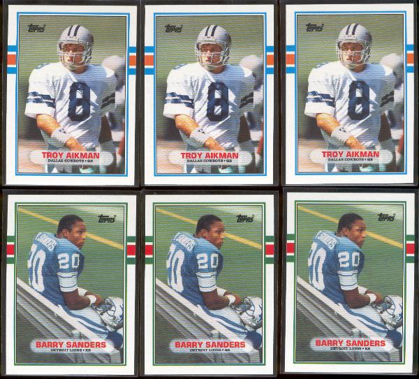 1989 Topps Traded Football- #70T Troy Aikman RC(3 Cards) & #83T Barry Sanders RC(3 Cards)