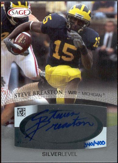 2007 Sage Football- "Autographs Silver"- #A8 Steve Breaston, U. of Michigan- #340/400