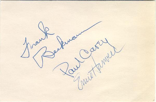 Frank Beckmann, Paul Carey, and Ernie Harwell Autographed 4x6 Card