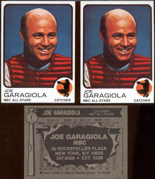 1976 Topps  Bsbl. “NBC All-Stars” #1 Joe Garagiola- 3 Cards