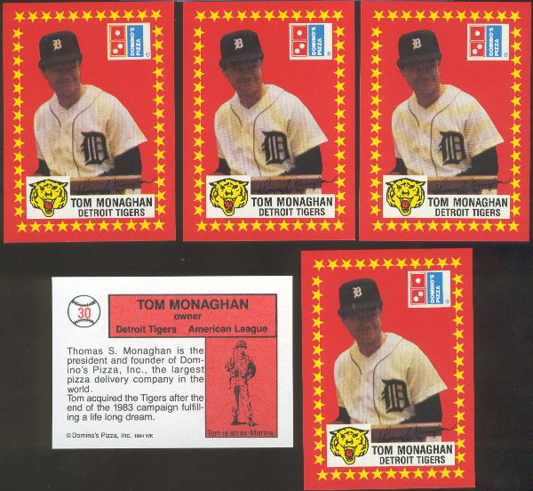 1984 Domino’s Bsbl. Tom Monaghan Cards- 5 Cards