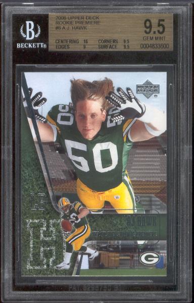 2006 Upper Deck Rookie Premiere #8 A. J. Hawk Rookie Card- Graded by BGS 9.5 Gem Mint! 