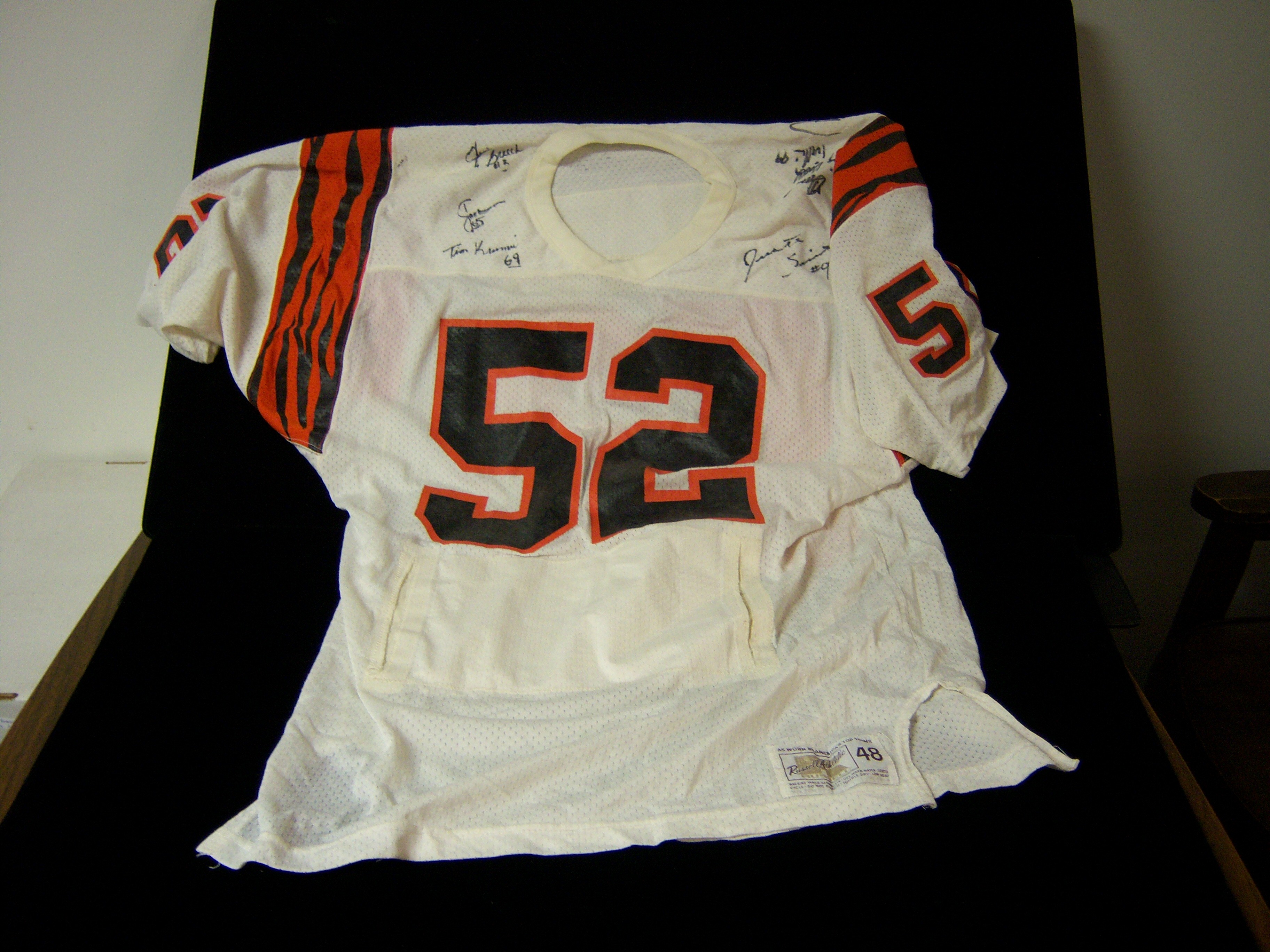 Lot Detail - 1978-85 Cincinnati Bengals Game Used Jersey- #52 Tom Dinkel-  Autographed by 11 Former Bengals