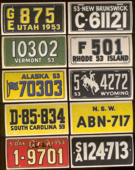 1953 Topps – License Plates – 10 Diff.
