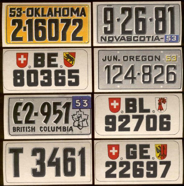 1953 Topps – License Plates – 8 Diff.