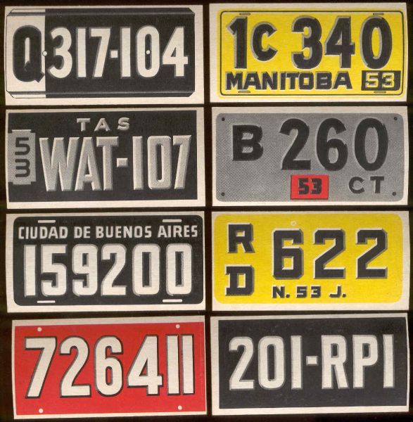 1953 Topps – License Plates- 8 Diff.