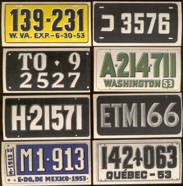 1953 Topps – License Plates- 8 Diff.