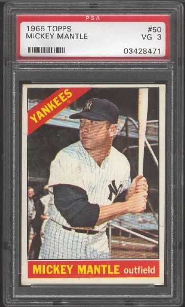 1966 Topps Baseball- #50 Mickey Mantle, Yankees- PSA Vg 3 