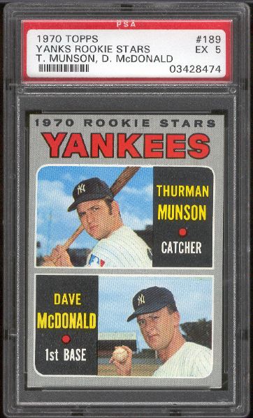 1970 Topps Baseball- #189 Thurman Munson Rookie- PSA Ex 5