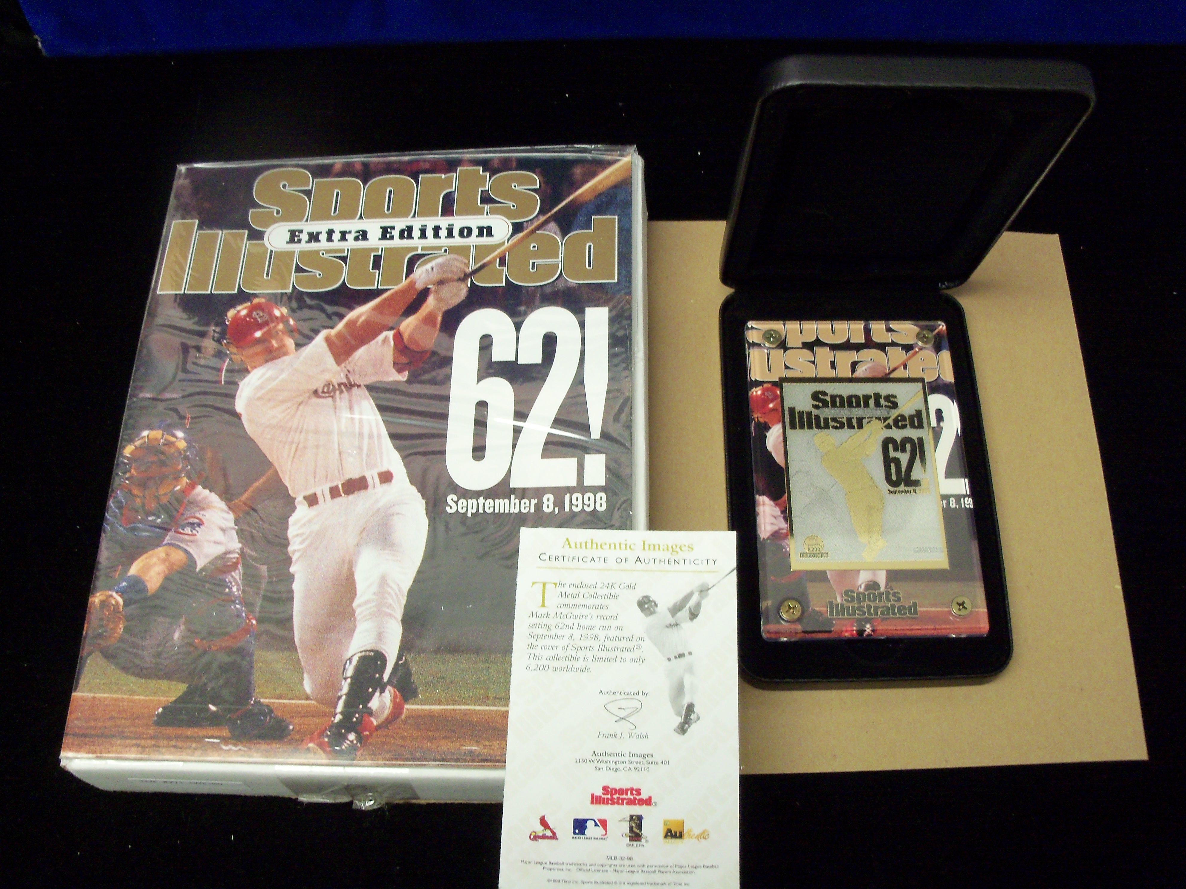 Lot Detail - 1998 Sports Illustrated Mark McGwire Extra Edition “62” Issue  with 24K Gold Limited Ed. Card(#719/6,200)