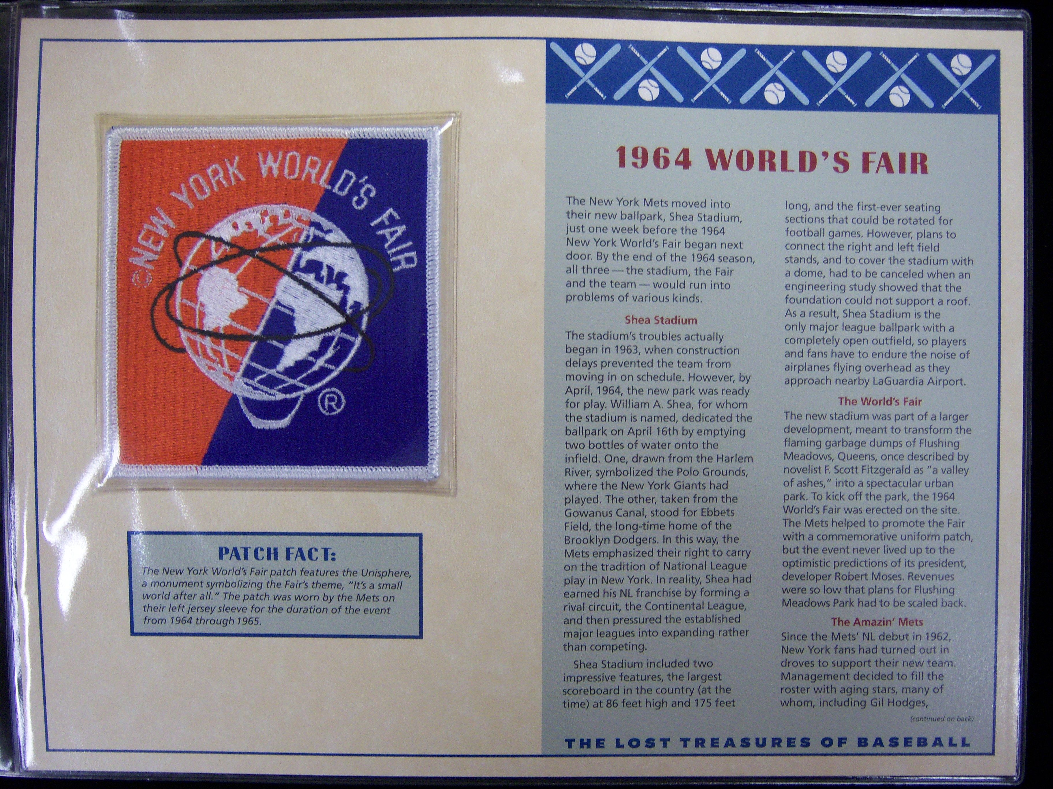 Lot Detail - Willabee & Ward “Lost Treasures of Baseball” 1964 World's Fair  N.Y. Mets Patch