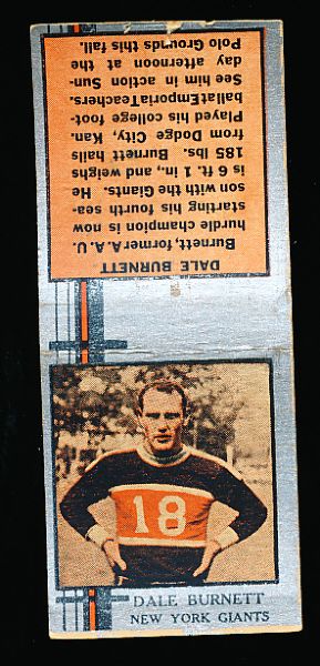 1933 Diamond Matchbooks Ftbl. Silver- Dale Burnett, New York Giants