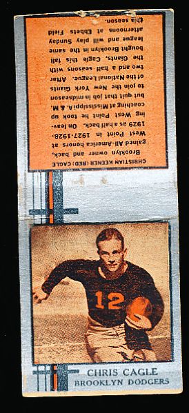 1933 Diamond Matchbooks Ftbl. Silver- Chris Cagle, Brooklyn Dodgers