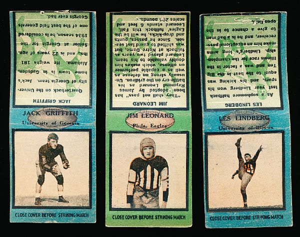 1934 Diamond Matchbooks Ftbl.- 3 Diff. Covers