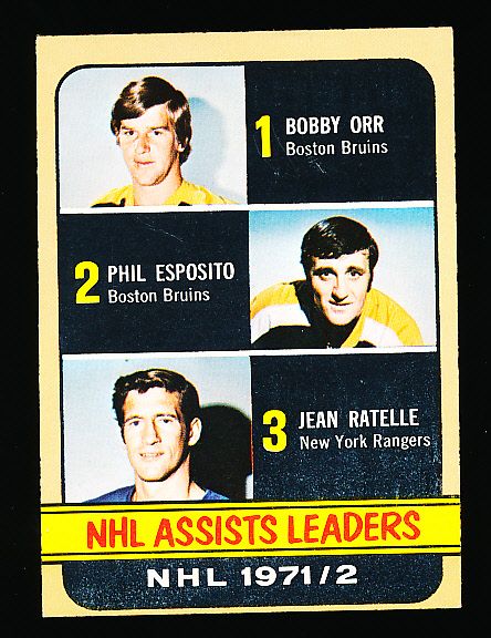 1972-73 Topps Hockey #62 NHL Assists Ldrs. Orr/ Esposito/ Ratelle- 3 Cards