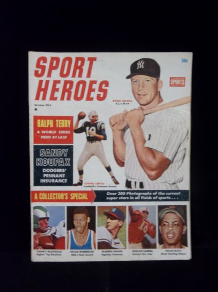 October 1963 Sport Heroes Mixed Sport Magazine- Mickey Mantle Cover