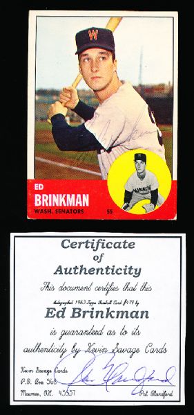 1963 Topps Bsbl. #479 Ed Brinkman, Senators- Autographed