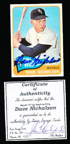 1965 Topps Bsbl. #183 Dave Nicholson, White Sox- Autographed