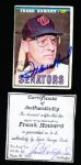 1967 Topps Bsbl. #255 Frank Howard, Senators- Autographed