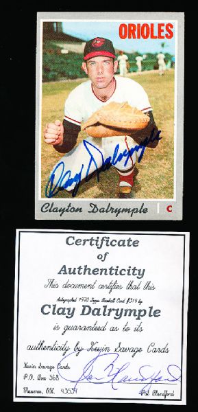1970 Topps Bsbl. #319 Clay Dalrymple, Orioles- Autographed