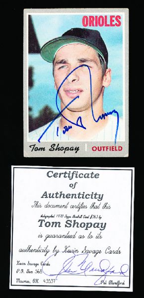 1970 Topps Bsbl. #363 Tom Shopay, Orioles- Autographed