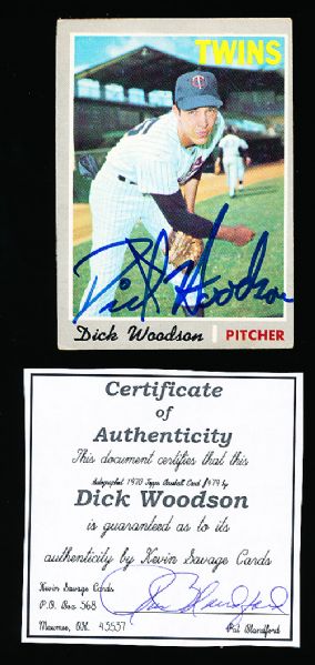 1970 Topps Bsbl. #479 Dick Woodson, Twins- Autographed