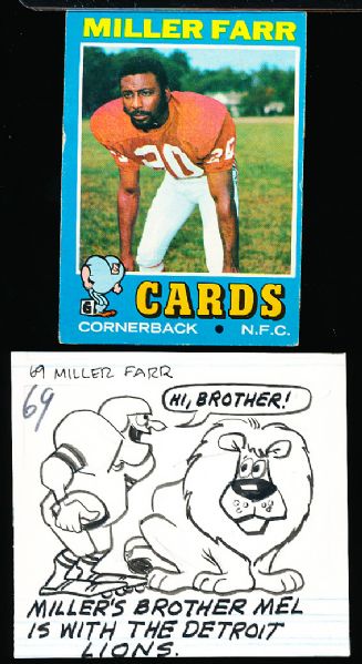 1971 Topps Ftbl. Original Card Cartoon Art- #69 Miller Farr, Cardinals