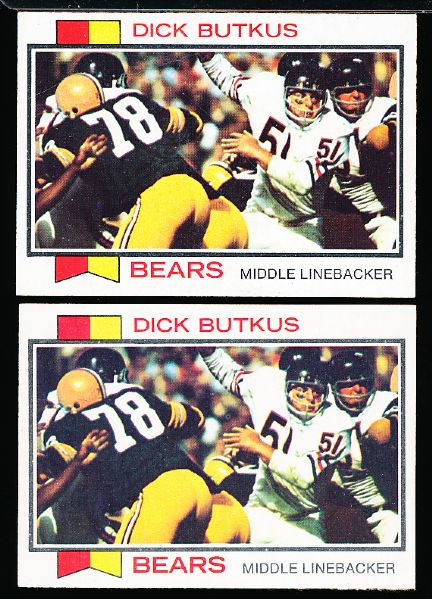 1973 Topps Ftbl.- #300 Dick Butkus, Bears- 2 Cards
