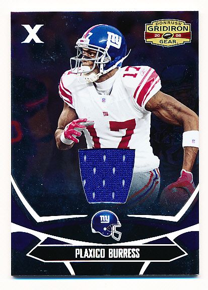 2008 Donruss Gridiron Gear Ftbl.- “Playbook Jerseys X’s”- #65 Plaxico Burress, Giants- #2/100
