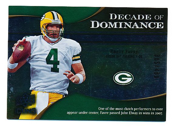 2009 Upper Deck Icons Ftbl.- “Decade of Dominance Silver”- #DD-FA Brett Favre, Packers- #305/450