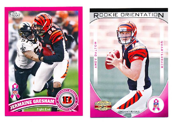 2011 American Cancer Society Pink Bordered Breast Cancer Awareness Cincinnati Bengals Cards- 2 Diff.