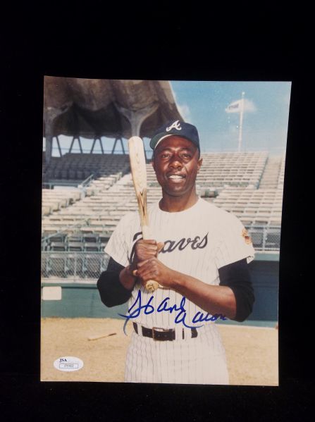 Hank Aaron Autographed Color 8” x 10” Atlanta Braves Bsbl. Photo- JSA Authenticated