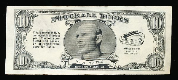 1962 Topps Ftbl. “Football Bucks” #11 Y. A. Tittle, Giants