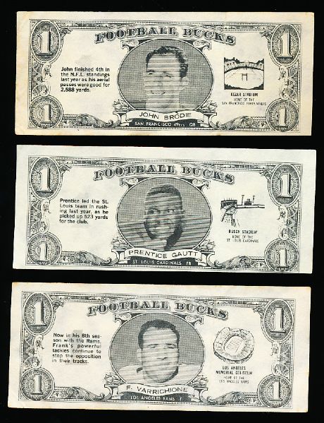 1962 Topps Ftbl. “Football Bucks”- 8 Diff.