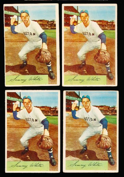 1954 Bowman Bb- #34 Sammy White, Red Sox- 4 Cards