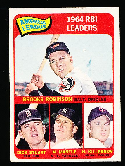 1965 Topps Bb- #5 AL RBI Leaders- Mantle!