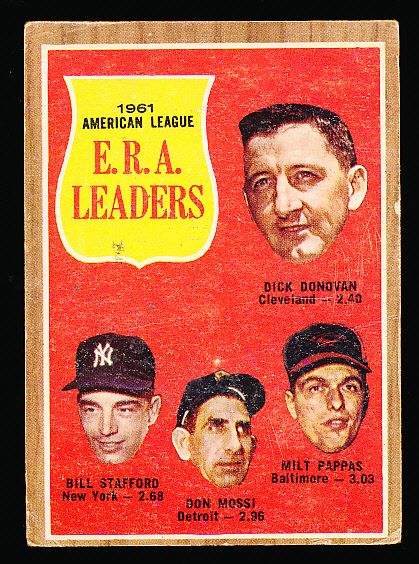 1962 Topps Bb- #55 AL ERA Ldrs- Pappas/Mossi etc- 9 Cards