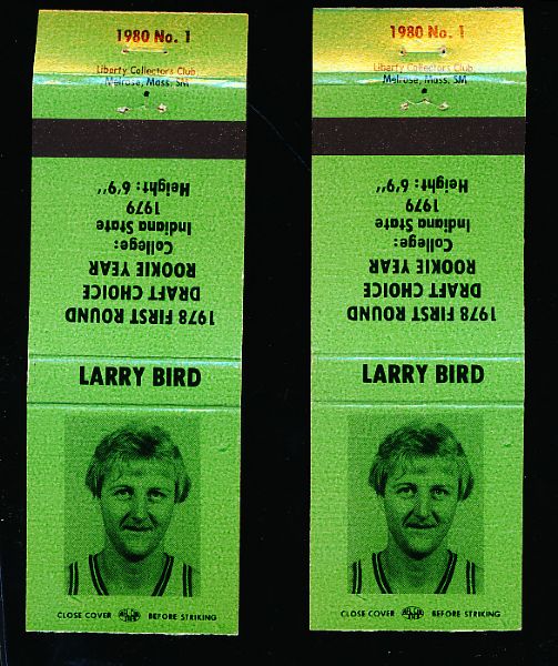 1980 Liberty Match Covers- Larry Bird- (Green)- 20 Match Covers