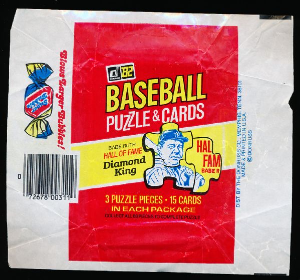 1982 Donruss Baseball Wrappers with Babe Ruth on front- 125 Wrappers