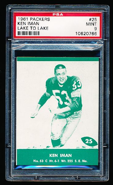 1961 Packers Lake to Lake Ftbl. #25 Ken Iman- PSA Graded Mint 9.