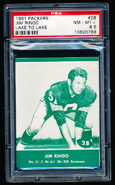 1961 Packers Lake to Lake Ftbl. #28 Jim Ringo- PSA Graded Near Mint-Mint + 8.5.