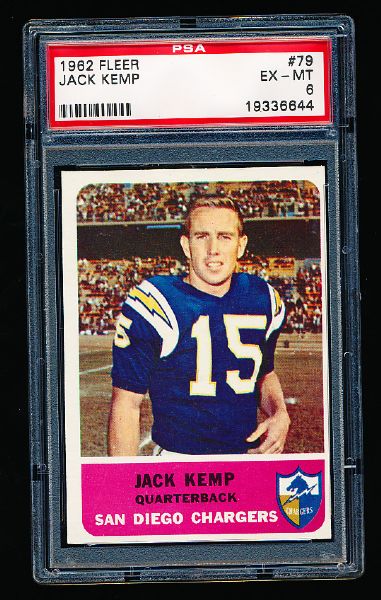 1962 Fleer Ftbl. #79 Jack Kemp, Chargers- PSA Graded Excellent to Mint 6