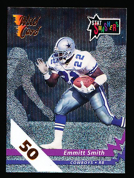 1992 Wild Card Ftbl. “Stat Smashers 50 Stripe” #46 Emmitt Smith, Cowboys