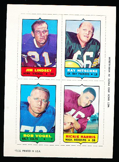 1969 Topps Fb- 4 in 1 - Nitschke/ Lindsey/ Harris/ Vogel- 4 Cards