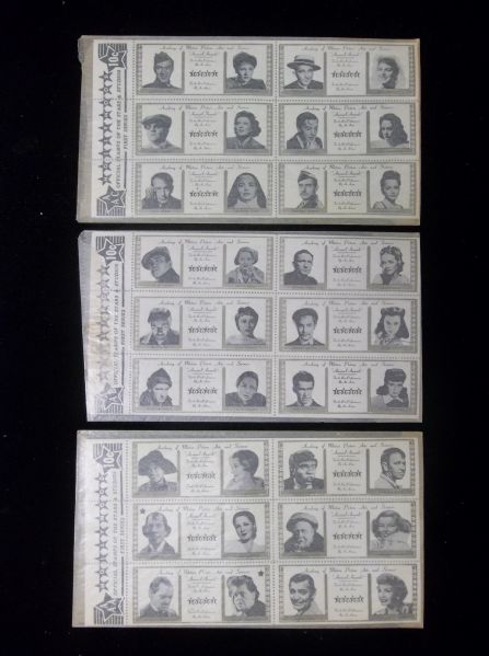1947 Hollywood Starstamps- 3 Diff. Sheets of 6 Stamps