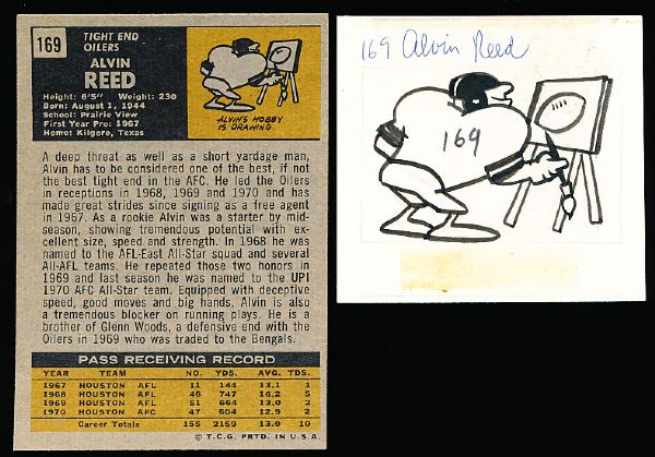 1971 Topps Ftbl. #169 Alvin Reed, Oilers- Original Comic Art