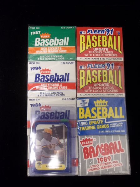 1986-’91 Fleer Update Baseball Factory Sets of 132 Cards- 8 Asst. Sets