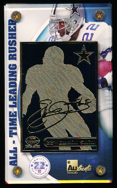 2002 AUthentic Images/ Danbury Mint Emmitt Smith All-Time Rushing Leader Commemorative 22kt Etched card with COA card