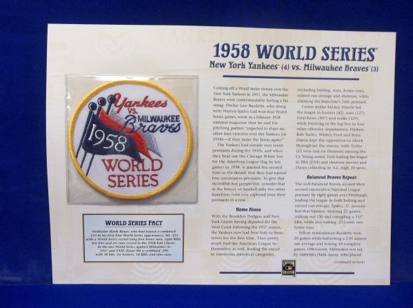 Willabee & Ward 1958 World Series N.Y. Yankees vs. Milwaukee Braves Patch